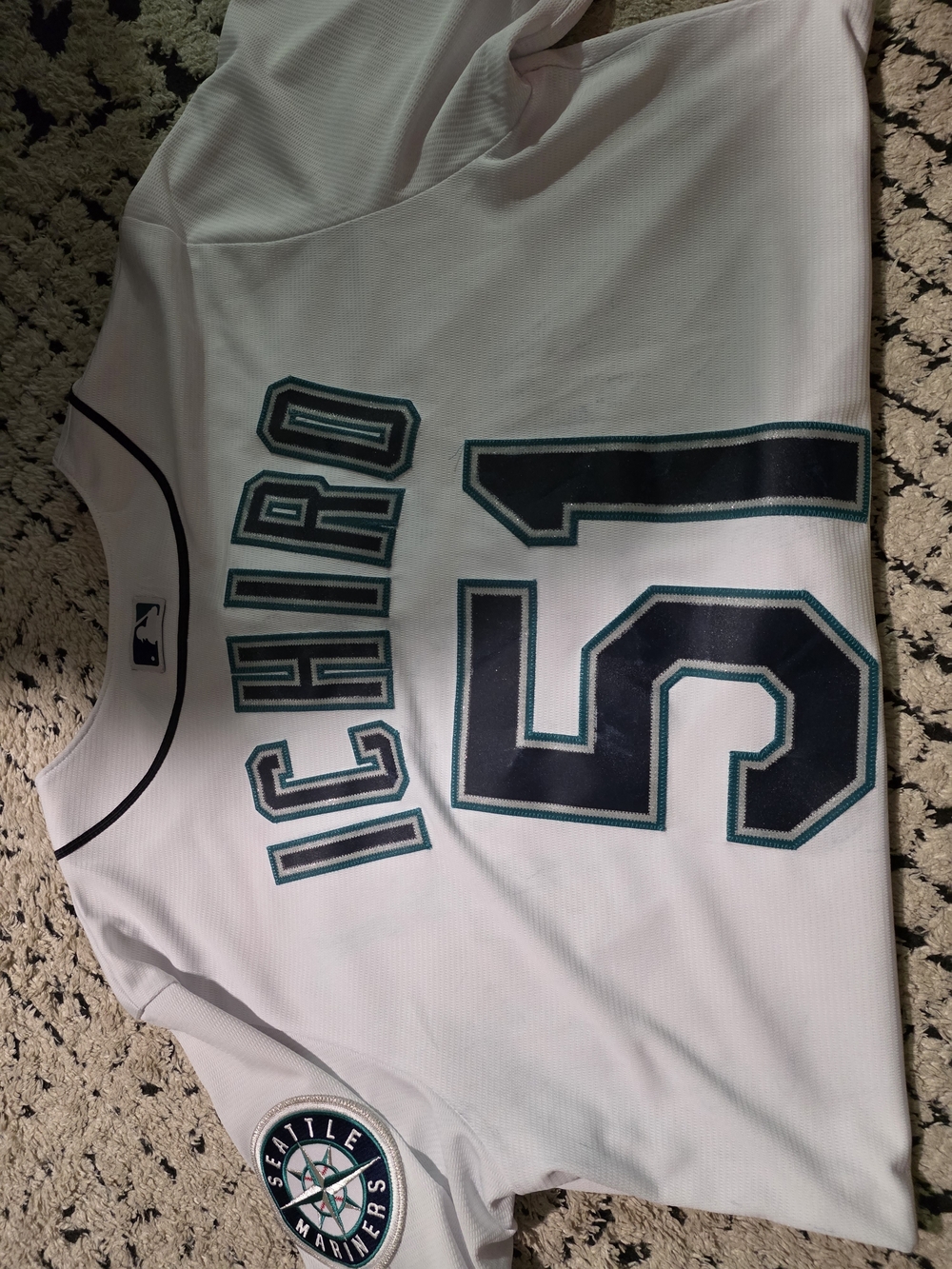 MLB Seattle Mariners White Ichiro #51 Jersey with Navy & Teal Trim